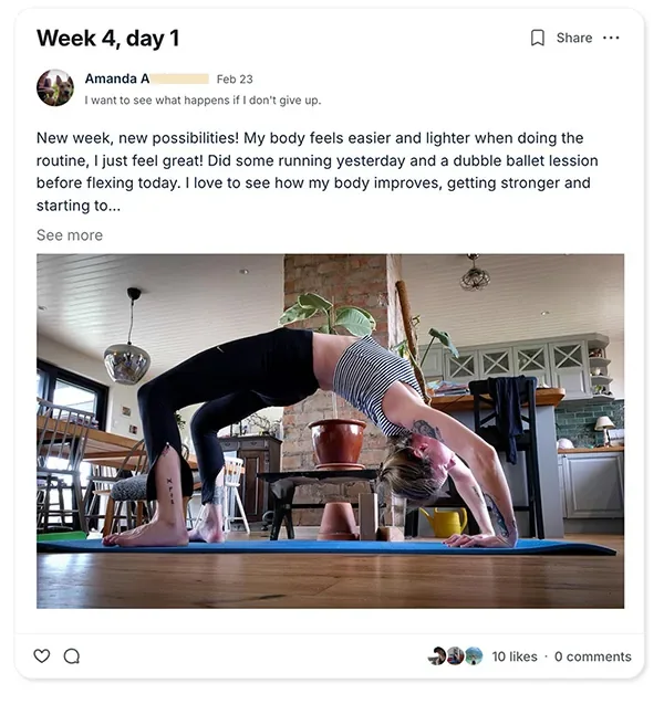 Amanda — Week 4, day 1: my body feels easier and lighter