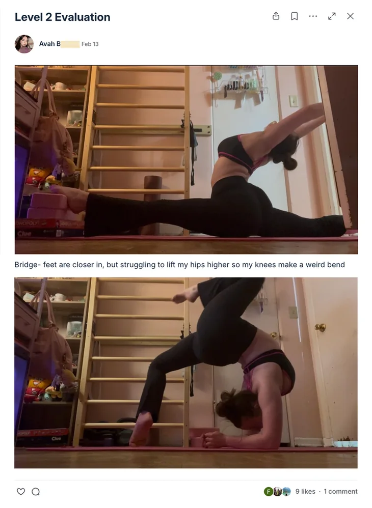 Avah — Level 2 evaluation: front split and bridge