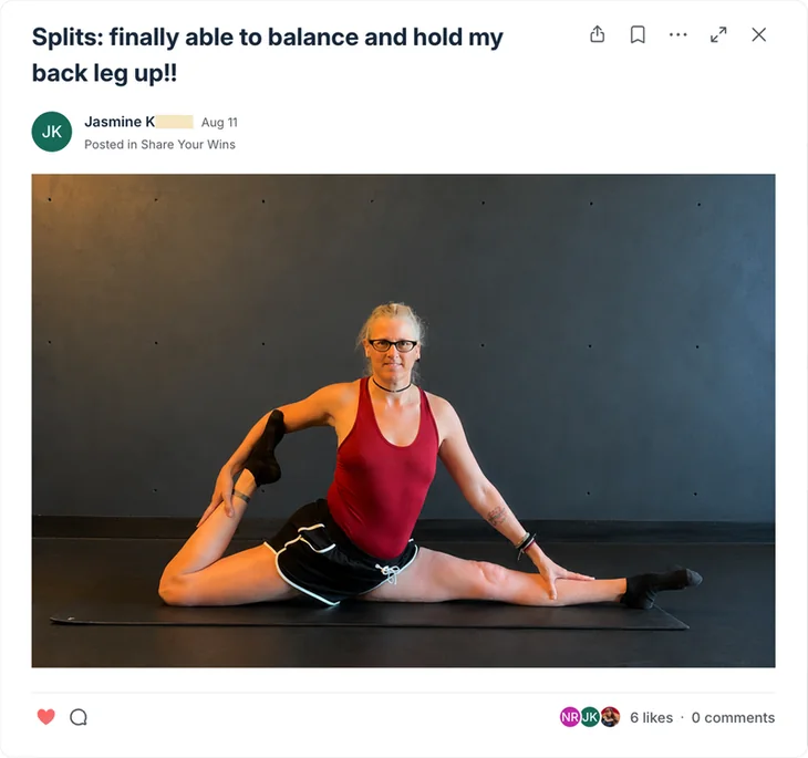 Jasmine — Splits: finally able to balance and hold my back leg up!